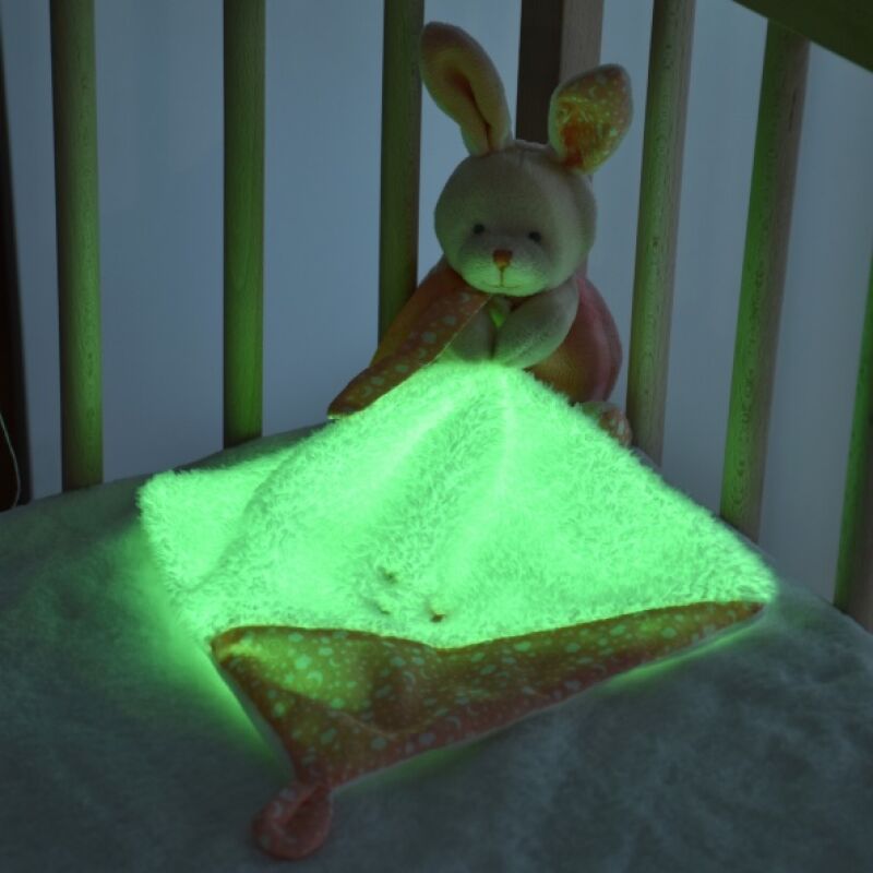  - je brille dans nuit - peluche avec lapin rose orangé blanc 25 cm 