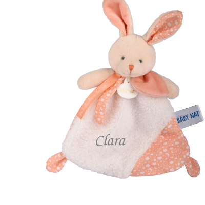  - je brille dans nuit - lapin rose orangé blanc 25 cm 