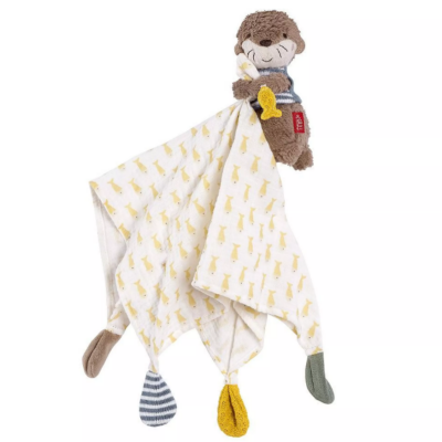  - peluche loutre avec lange coton 30 cm 