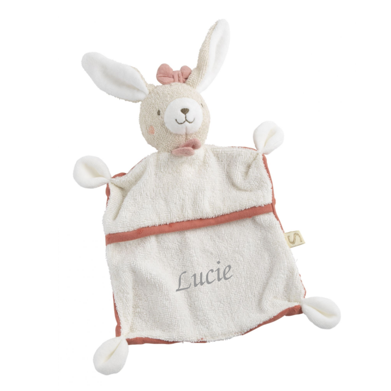  - petit coeur - lapin en coton bio blanc rose 25 cm 