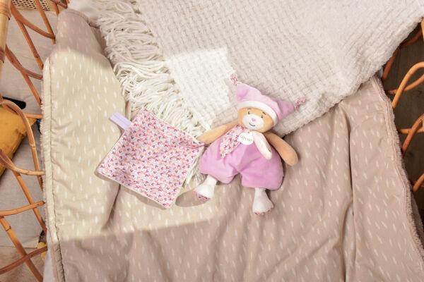  - brioche lours - peluche avec violet blanc coeur 22 cm 