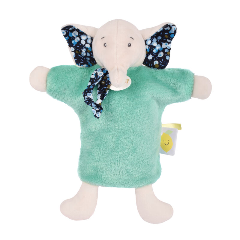  - les poétiques - marionnette éléphant vert 25 cm 