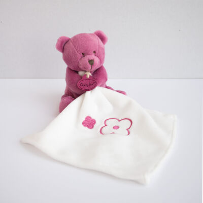  - les bonbons - peluche ours avec fuchsia blanc étoile 15 cm 
