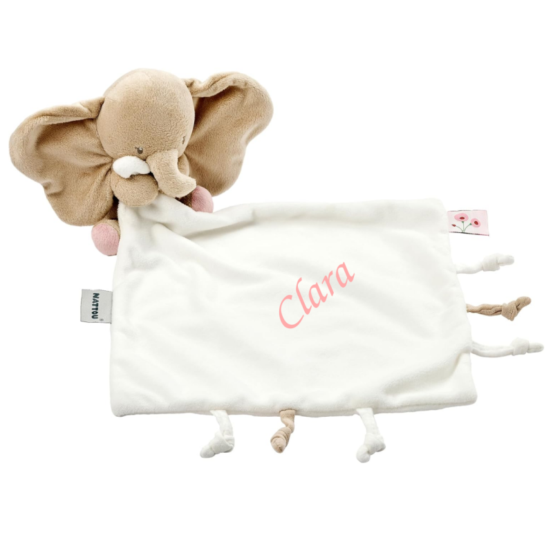  - fanfan - peluche avec éléphant beige blanc  25 cm 