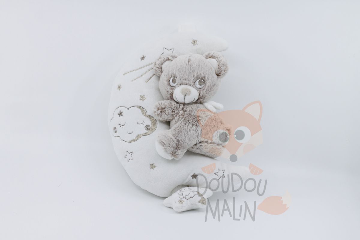  - louis - musical box bear moon white grey 30 cm 