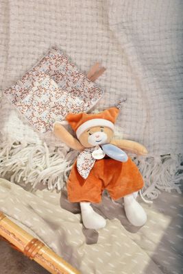  - polochon lours - peluche avec orange bleu 22 cm 