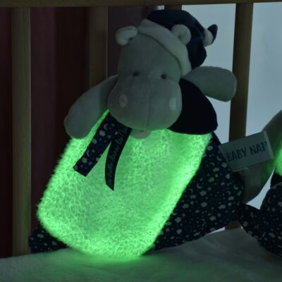  - je brille dans nuit - hippopotame bleu blanc 25 cm 