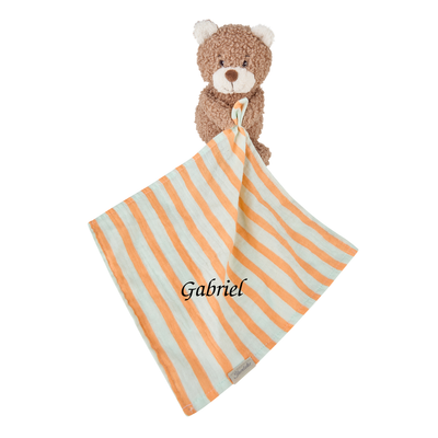  - bo lours - peluche avec orange rayé 