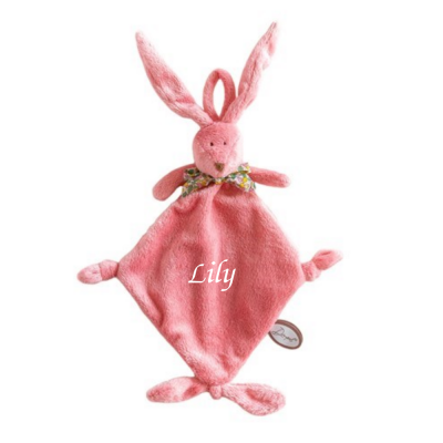  - flo lapin - avec attache-sucette rose foncé 25 cm 