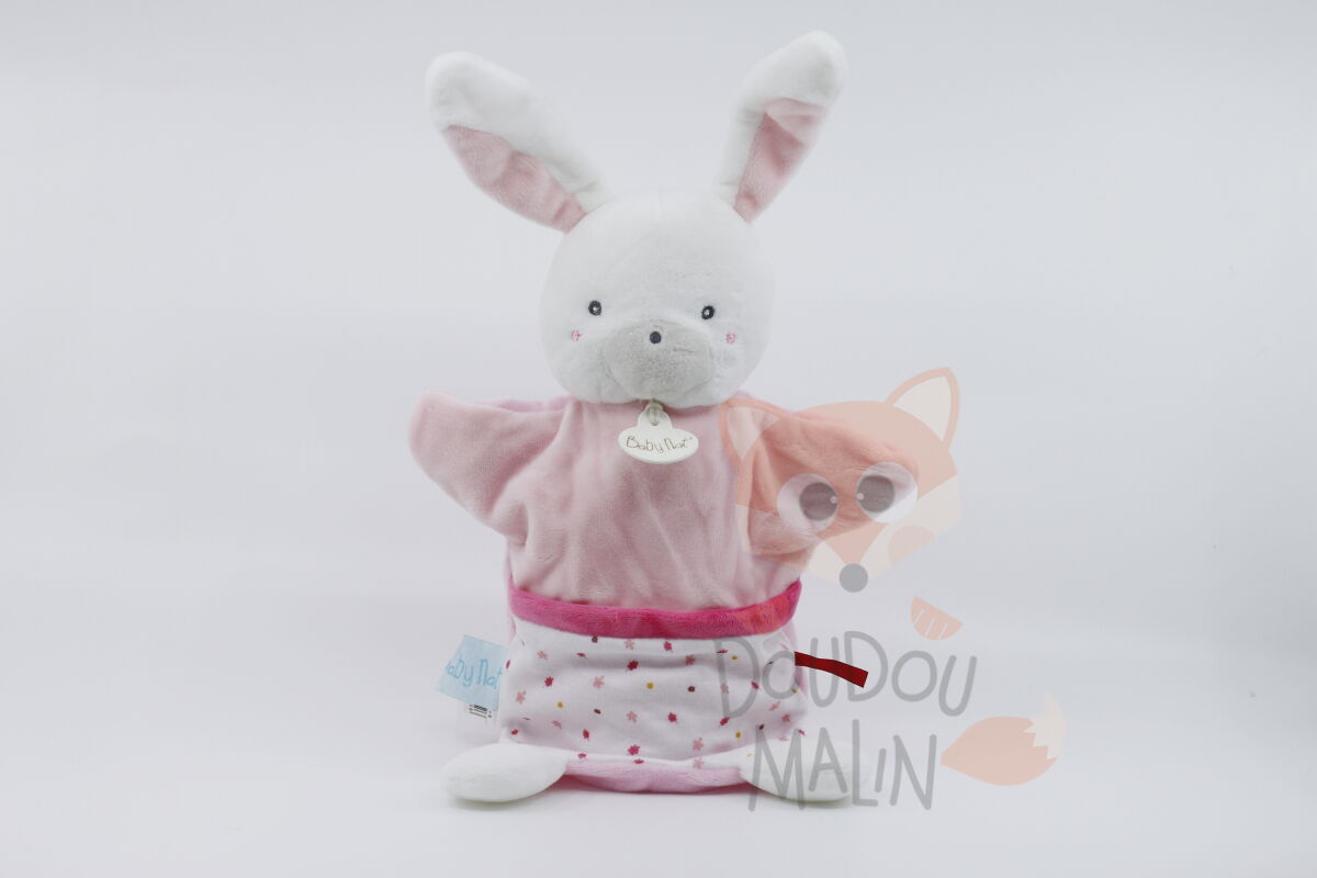 - marionnette lapin rose blanc 20 cm 