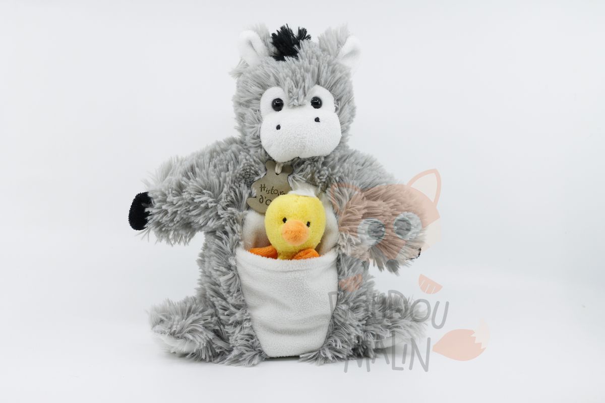  - marionnette âne canard gris 22 cm 