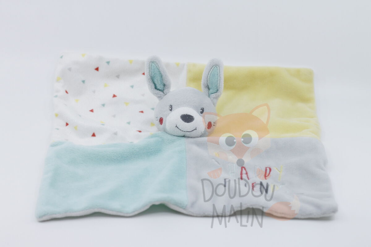  - happy friends - plat lapin gris bleu jaune 25 cm 