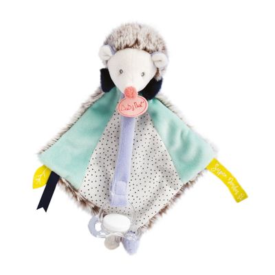  - les super doudous - attache-sucette hérisson bleu 20 cm 