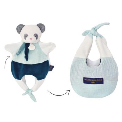  - les petits fûtés - marionnette panda bleu blanc 30 cm 