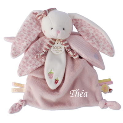  - lapin vanille fraise - rose blanc 25 cm 