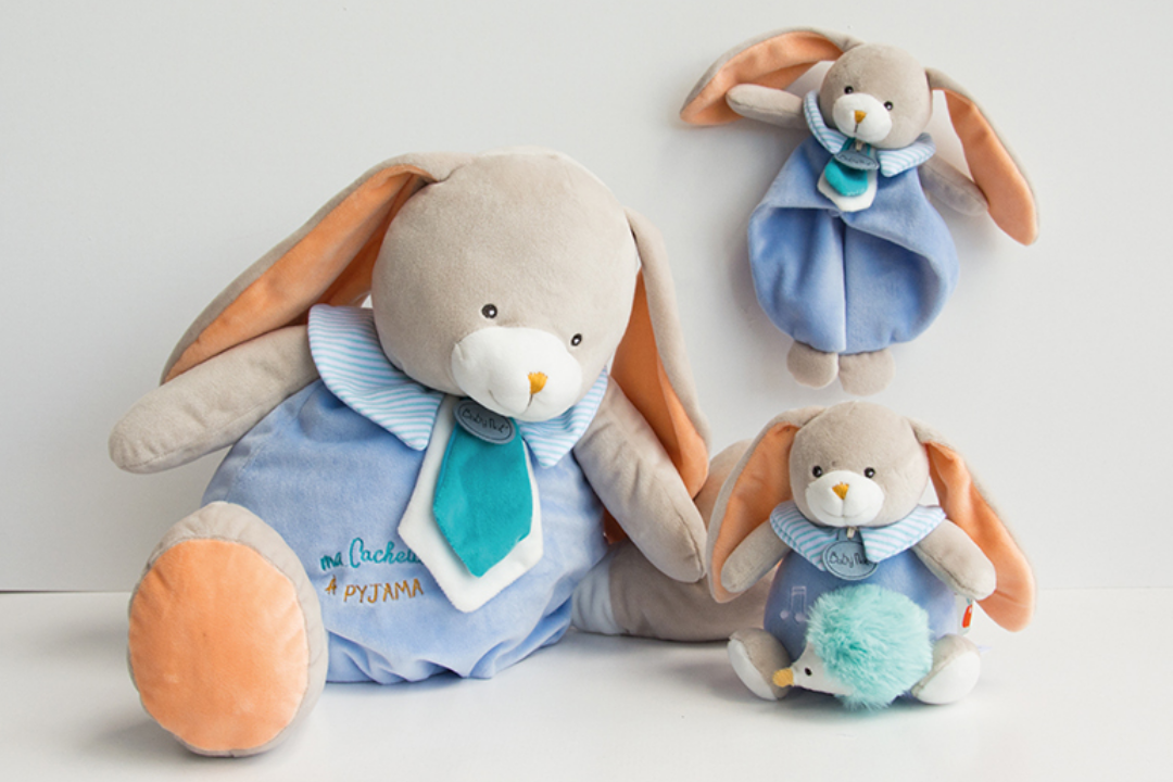 Babynat doudou lapin bleu Pom