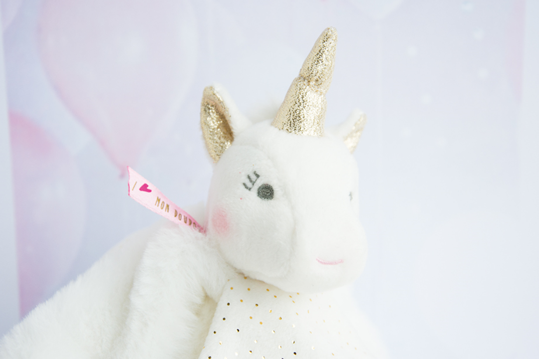 Doudou et Compagnie - Collection Lucie La Licorne - Doudou Rose et Or -  20 cm - 0+ - DOUDOU STORE