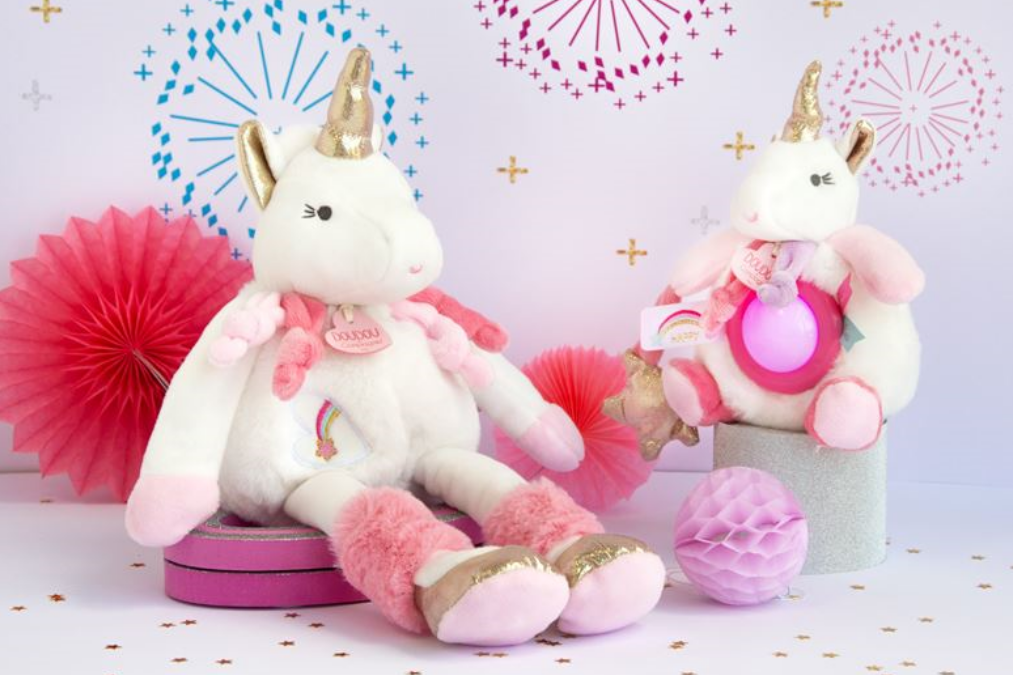 Doudou et Compagnie - Collection Lucie La Licorne - Doudou Rose et Or -  20 cm - 0+ - DOUDOU STORE