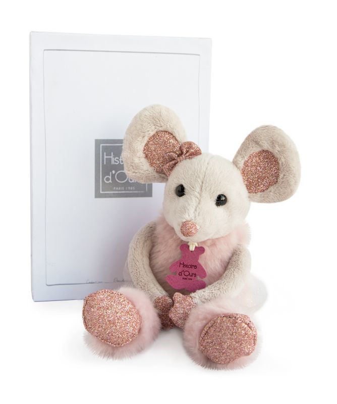  girl & glitter soft toy mouse star grey pink 25 cm 