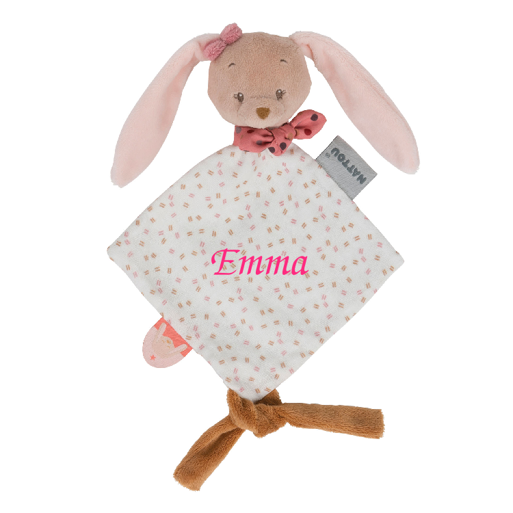 Nattou Pure grey Doudou plat lange lapin rose 50 cm