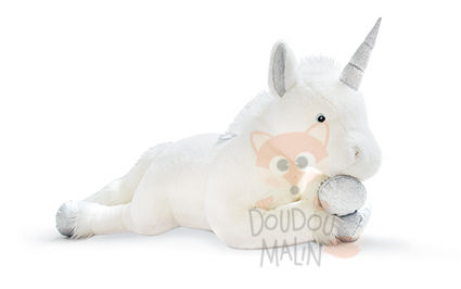  girl & glitter giant soft toy sleeping unicorn white silver 