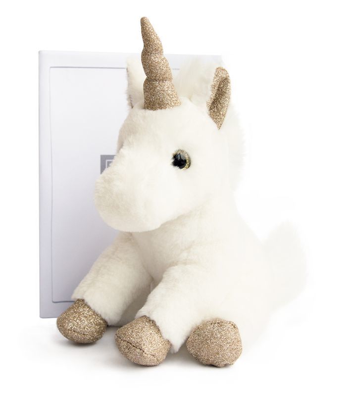  girl & glitter soft toy unicorn white gold 