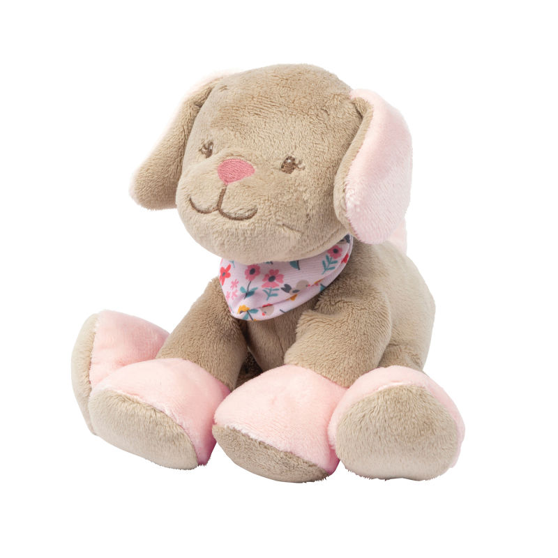  iris & lali soft toy rattle dog beige pink 15 cm 