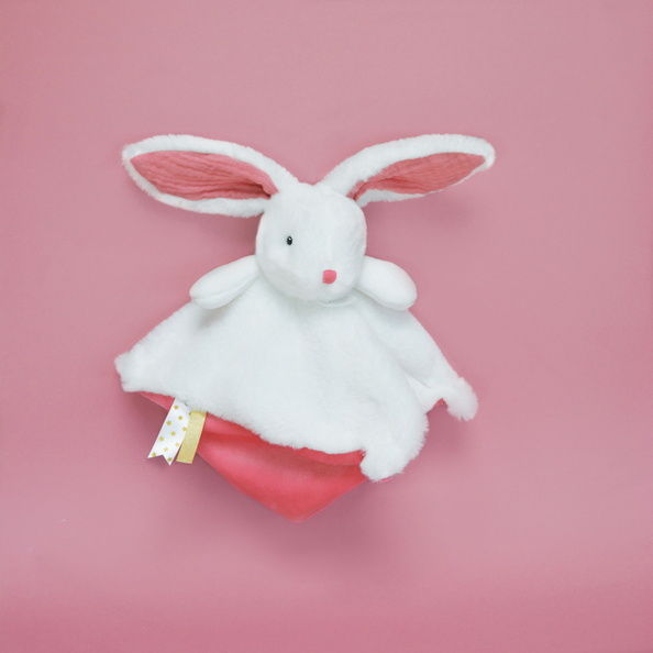 Baby'Nat - Lapin Câlins - Peluche avec doudou rose litchi blanc 25 cm