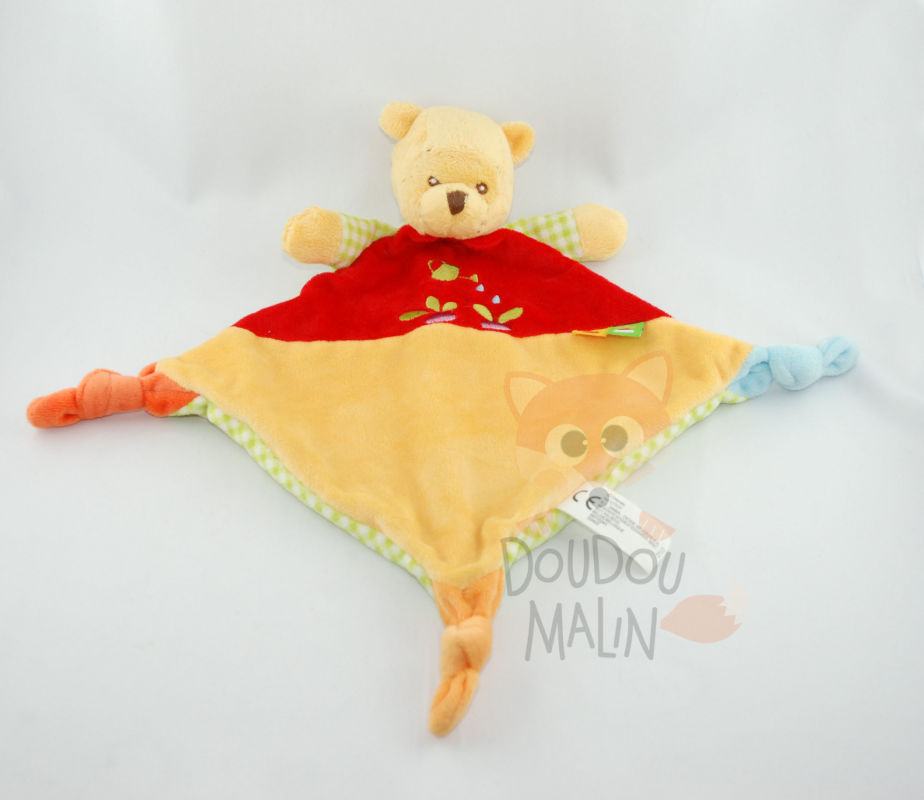 Disney - Winnie l'ourson - Doudou plat jaune rouge 25 cm