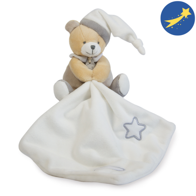 Baby'Nat - Les Luminescents Doudou mouchoir ours beige étoile