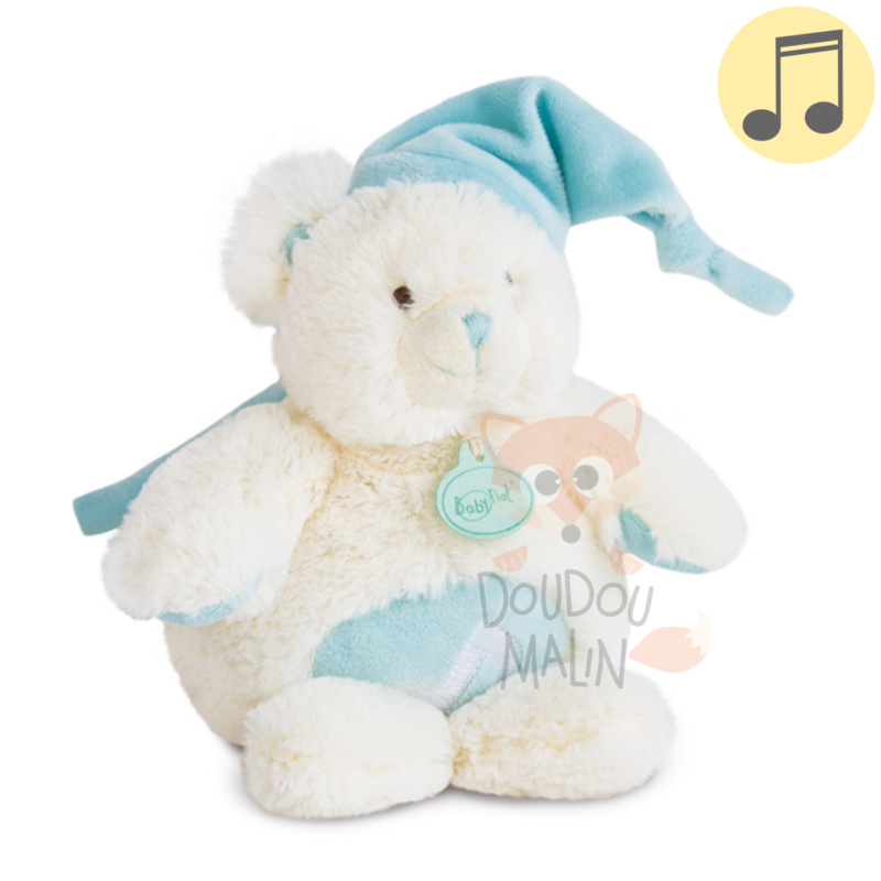 Baby Nat Les Calins Musical Soft Toy Bear Blue