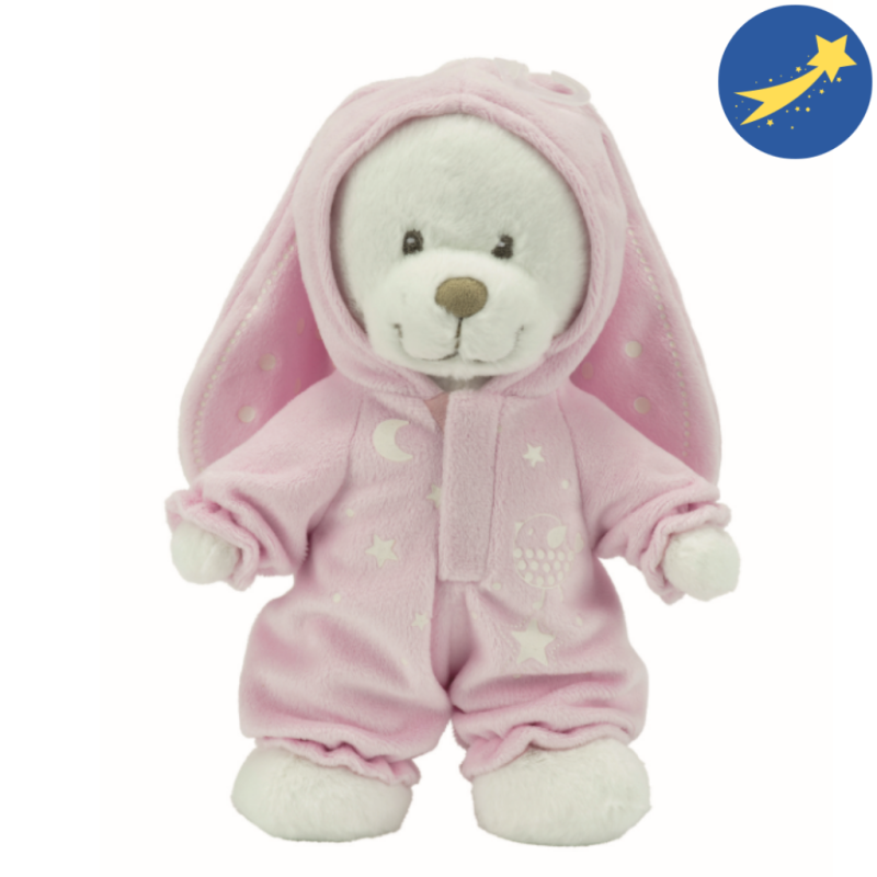 Nicotoy Boone Glow Peluche Ours Deguise En Lapin Rose