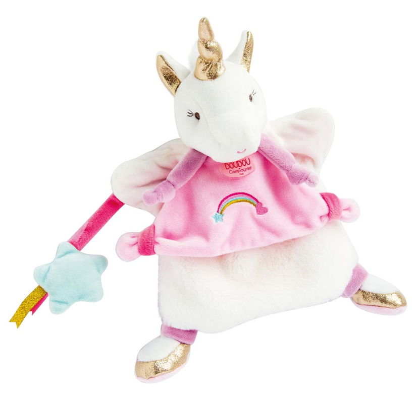 Doudou et Compagnie - Collection Lucie La Licorne - Doudou Rose et Or -  20 cm - 0+ - DOUDOU STORE